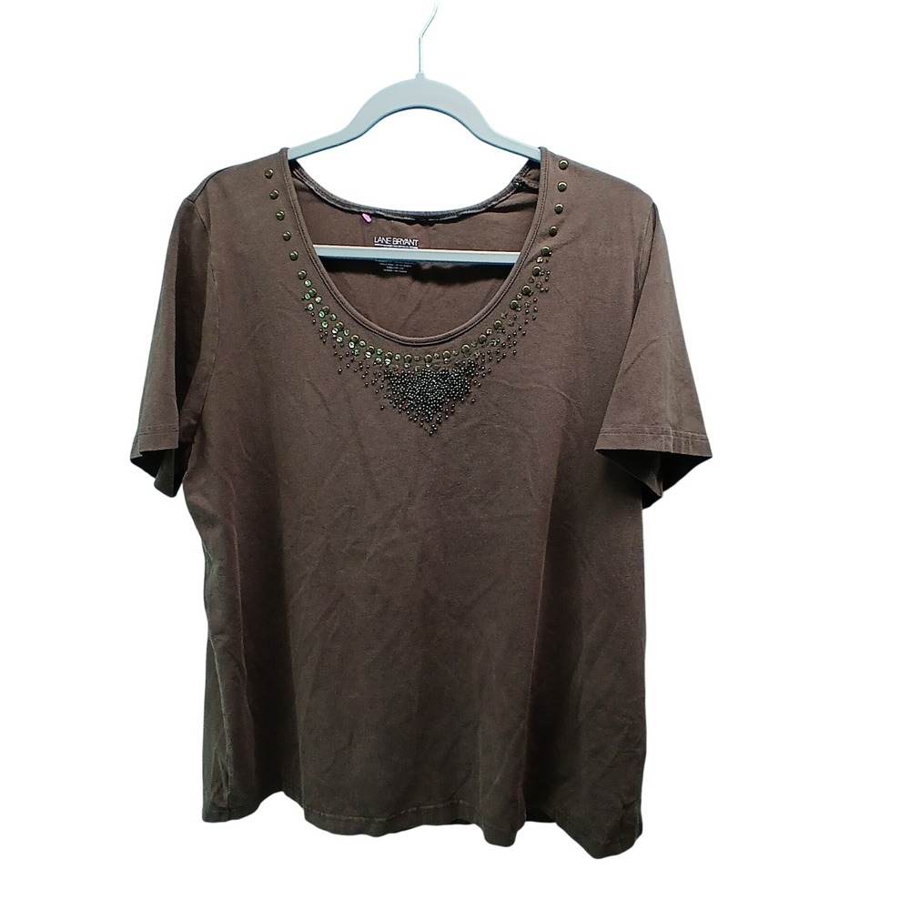 Lane Bryant Beaded‎ Studded Scoop Neck Short Sleeve Top Plus Size 18/20 Boho